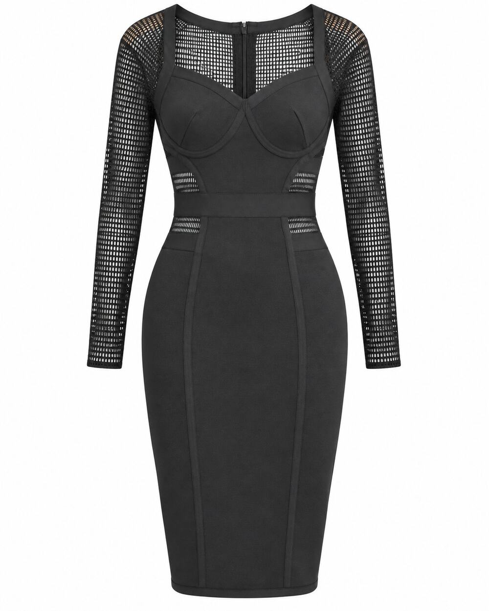 NWT WOW Couture Black Mesh Sweetheart Bandage Bodycon Midi Dress Y2k Medium